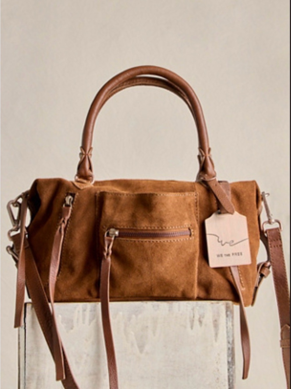 We The Free Tan Suede Baby Emerson Bag with with Double Layer Swag Charm Chain - Picture 10 of 13